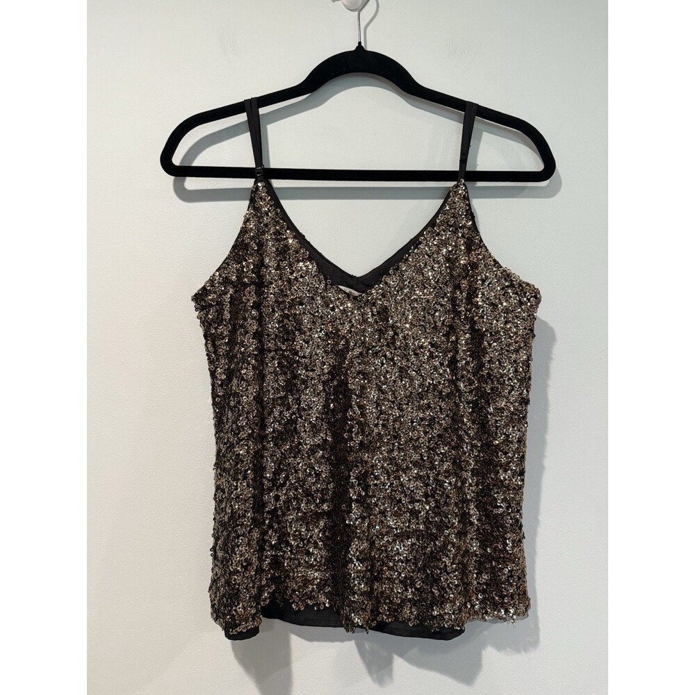 Hypr Tank Top Large Bronze Sequin AdjustableStraps Party Festival Maximal Travel